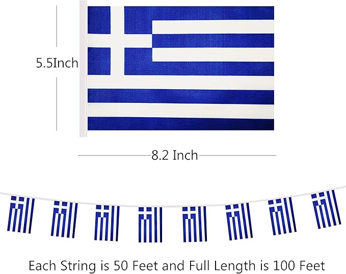 Yamiuo 100 Feet Greece String Flag, 76 Pcs Greek Banner Flag, Small Mini World Banner Flags for Sports Events, Bars Decorations, School Festivals, Party Decorations, Celebrations (Greece)