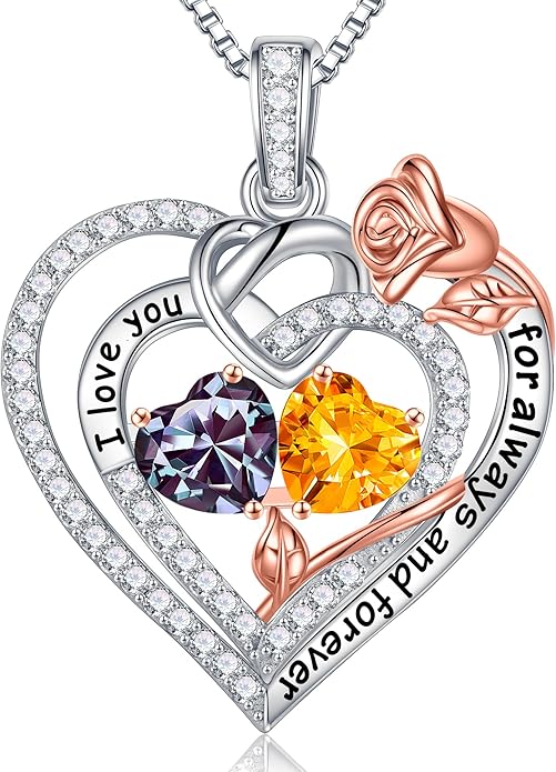 Iefil Valentines Day Gifts for Her - 925 Sterling Silver Double Birthstone Necklace, Anniversary Birthday Gifts for Women, Jewelry Gift for Wife Girlfriend Mom Her