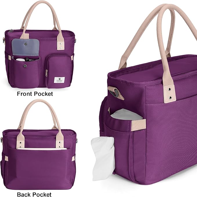 Hafmall Insulated Lunch Bag for Adults, Big lunch box for Womens, Wide Opening Insulated Tote Bag with Shoulder Strap, Reusable Adult Lunch Bag For Work, Picnic(Purple)