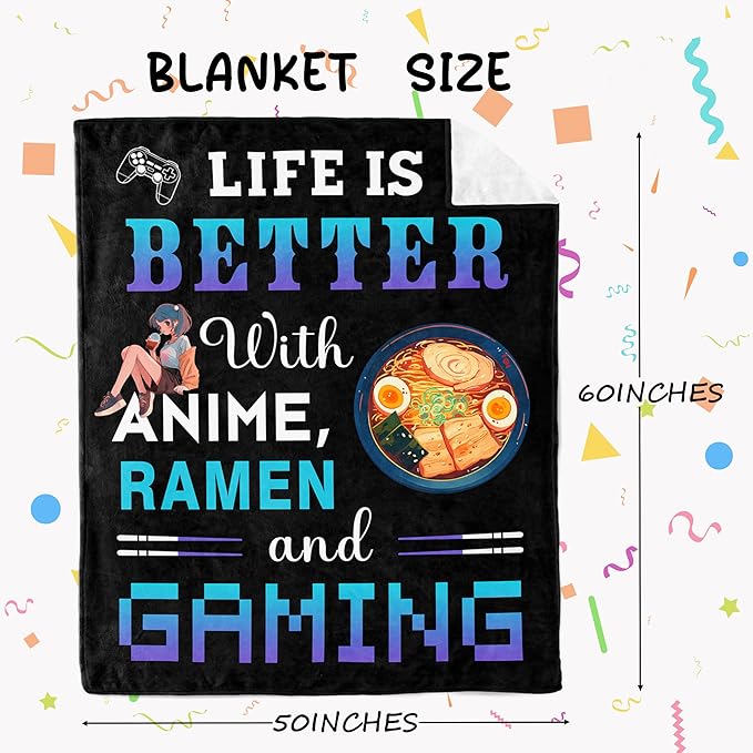 Loxezom Anime Merch Blanket 40" X 50", Anime/Gamer/Gaming/Ramen Gifts for Men Girls Boys, Gaming/Ramen Throw, Christmas Birthday Gifts for Game Lovers