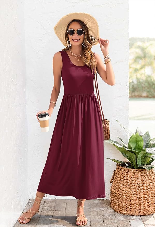WNEEDU Women's Summer Maxi Dress 2026 Casual Sleeveless Hawaiian Sundress Tropical Long Dress Beach Vacation Outfit