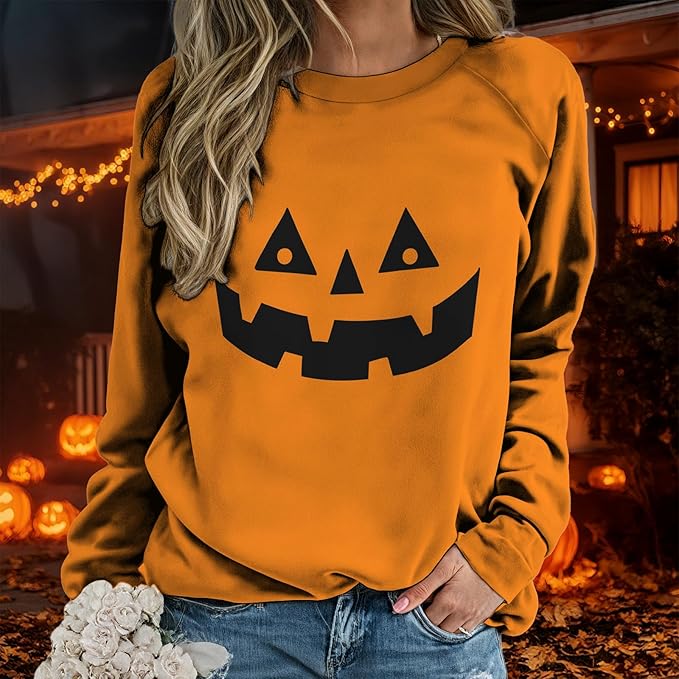 domirica Halloween Sweatshirt For Women Long Sleeve Crew Neck Sweatshirts Fall Halloween Costumes For Holiday Party 2025