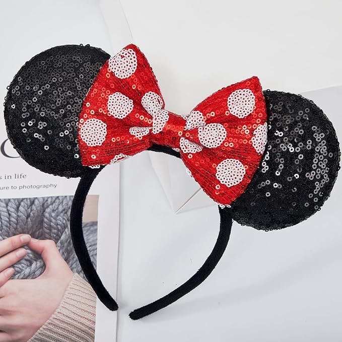 YUNISS Handmade Sparkly Mouse Ears Headband for Adults & Kids | Upgraded Wide Band |Velvet Non-Slip Band, All-Day Comfort