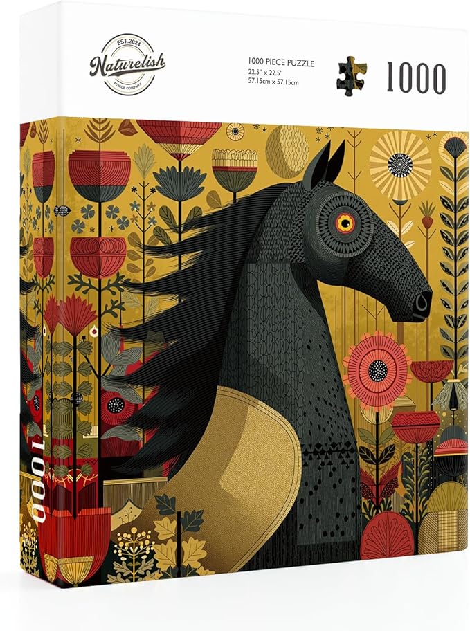Naturelish Vibrant Equine Art Horse Jigsaw Puzzles for Adults 1000 Pieces, Difficult Puzzles Perfect for Game Night, Great Gift Idea, Size 22.5 x 22.5 in