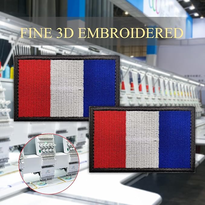EmWoot 2PCS French Flag Patch Embroidered Morale Patch Military Tactical Patches Hook and Loop(Grey Border)