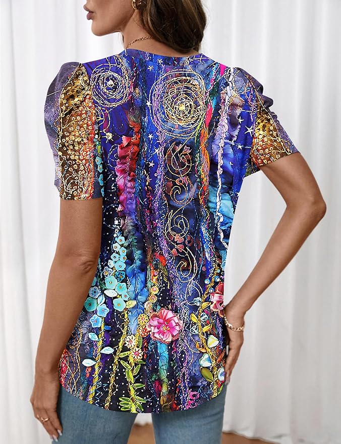 Lomon Spring Summer Tops for Women 2026 V Neck Puff Short Sleeve Tops Fashion Trendy Work Blouses Dressy Casual S-XXL