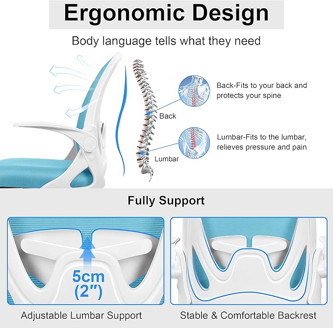 Primy Drafting Chair Tall Office Chair with Flip-up Armrests Executive Ergonomic Computer Standing Desk Chair with Lumbar Support and Adjustable Footrest Ring（Blue）