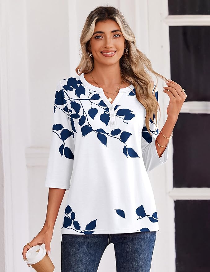 Zeagoo 3/4 Length Sleeve Womens Tops Casual Dressy Summer Blouses Buisness Work Spring Tee Shirts