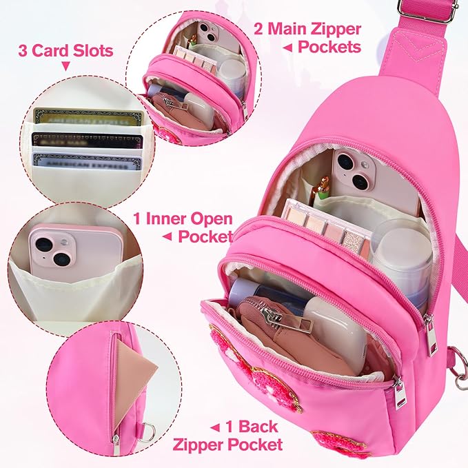 7 8 9 10 11 12 13 14 Year Old Girl Birthday Gifts, Pink Initial Bow Mouse Park Small Sling Bag for Girls Daughter Women, Teen Girl Gifts Trendy Stuff Crossbody Fanny Pack Must Haves for Park Travel K