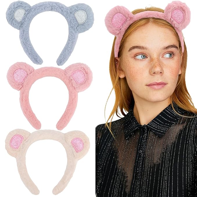 Araluky Mouse Ears Headband 3 Pcs Skincare Headbands Cute Bear Ears Headwear