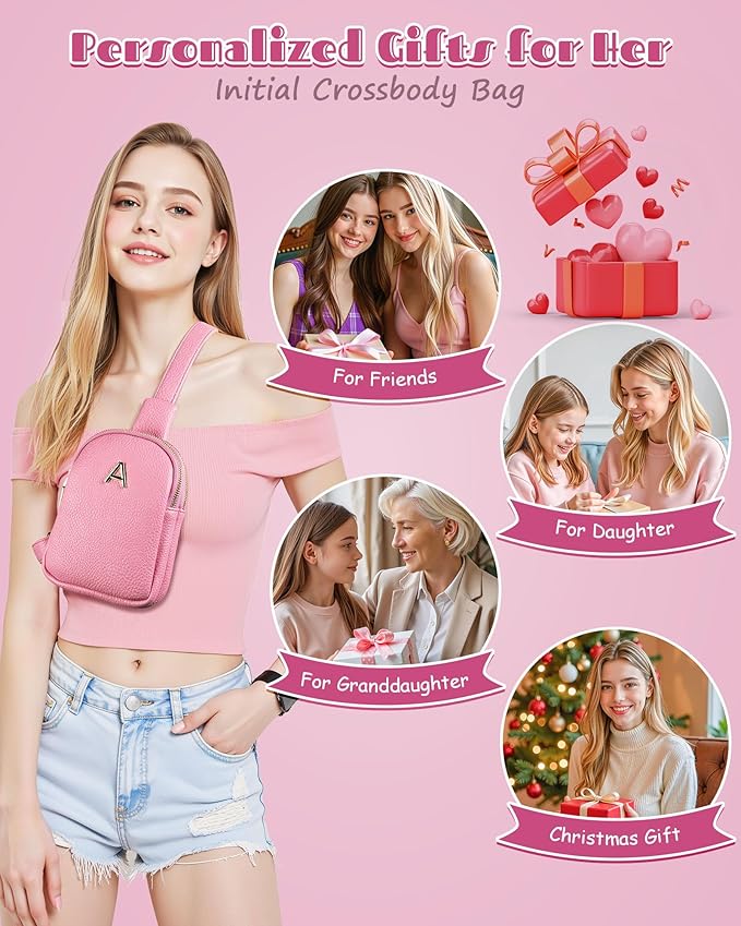 Birthday Gifts for Daughter Granddaughter, Personalized Crossbody Bags with Initial Letters, Teen Girl Gifts Trendy Stuff, Mini Lightweight Sling Purse, Gifts for Her, Gifts for Teen Girls