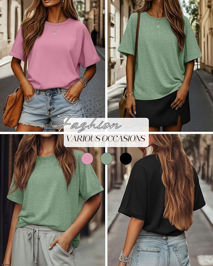 Riyiper 3 Pack Women's Oversized T-Shirt Half Sleeve Summer Tees Casual Loose Fit Crew Neck Basic Tops