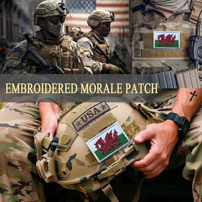 EmWoot 2PCS Wales Flag Patch Embroidered Morale Patch Military Tactical Patches Hook and Loop