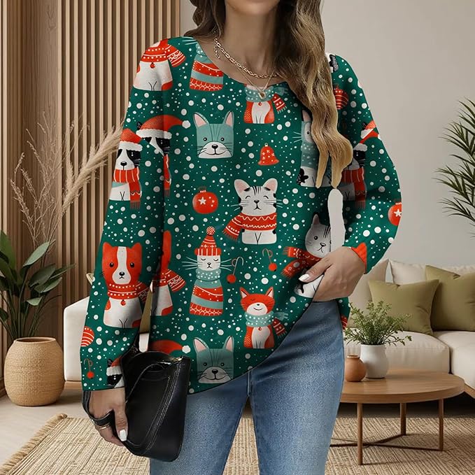 LIZALIG Women's Fall Christmas Snowman Sweater Long Sleeve Crewneck Pullover Festive Holiday Winter Outfit for Parties