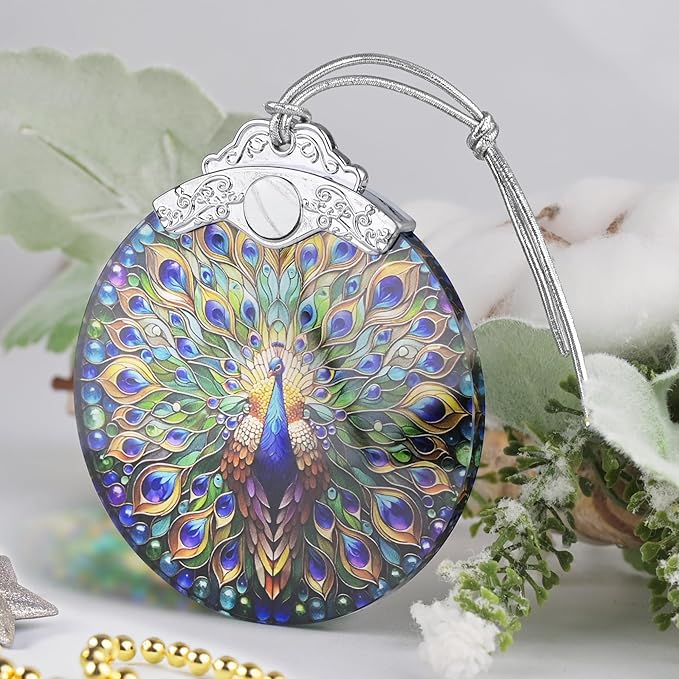 Christmas Ornament, 2025 Ornaments for Christmas Tree, Stained Glass Hanging Ornament, Holiday Ornaments, Unique Gift Idea - Peacock