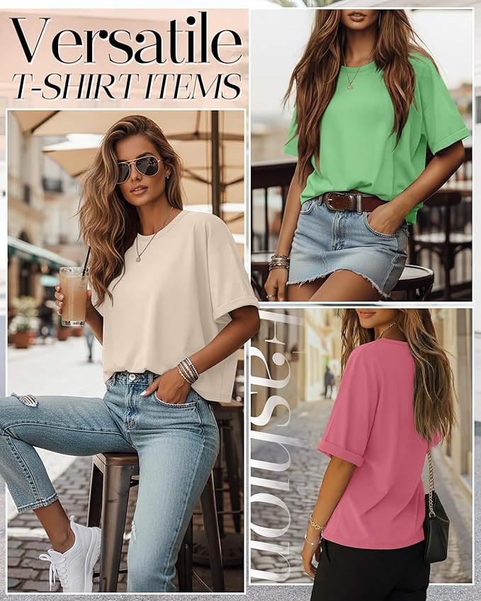 Riyiper 3 Pack Women's Oversized T-Shirt Half Sleeve Summer Tees Casual Loose Fit Crew Neck Basic Tops