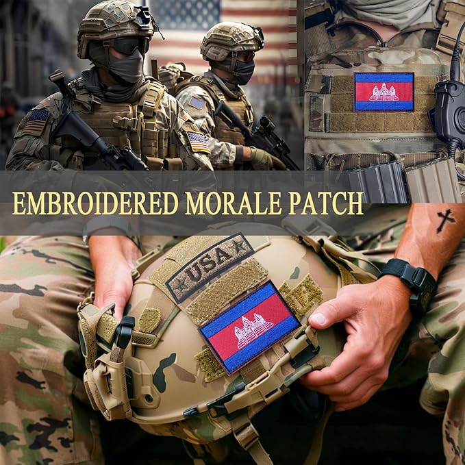 EmWoot 2PCS Cambodia Flag Patch Embroidered Morale Patch Military Tactical Patches Hook and Loop