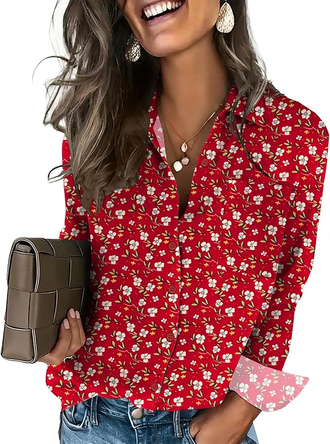 HOTOUCH Button Down Shirts for Women Long Sleeve Blouse Dressy Casual Business Work Tops with Pocket