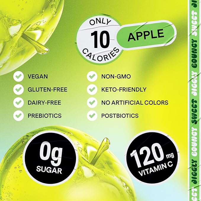 Dally Apple Drinkable Konjac Jelly (10 Pouches) – 10-Calorie, Zero Sugar Korean Fruit Snack – Prebiotics & Postbiotics for Skin, Immune & Weight Management