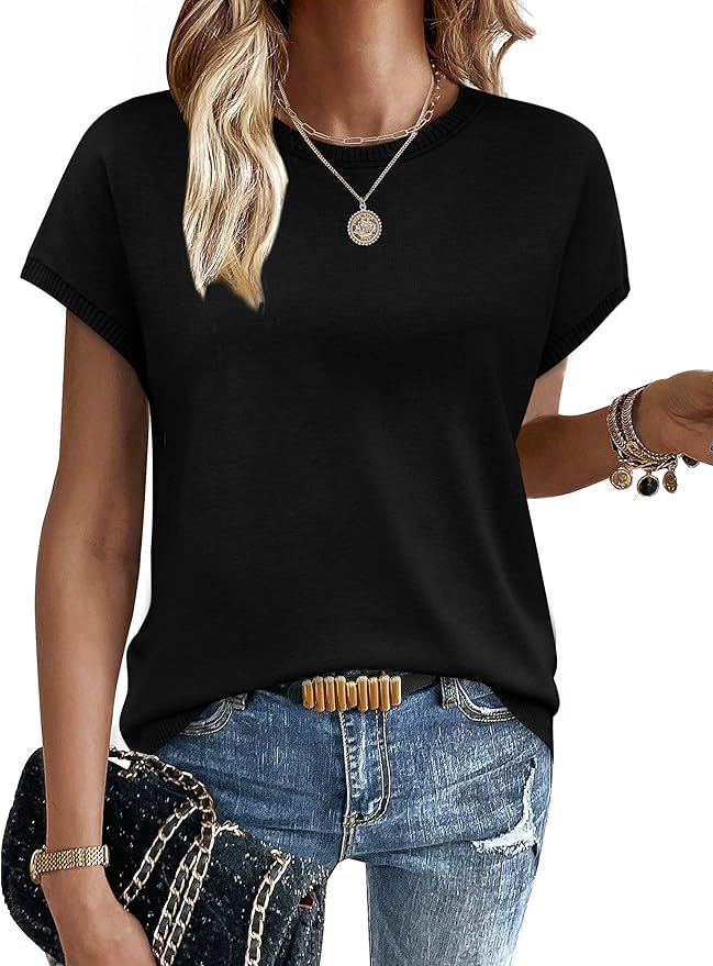 WIHOLL Short Sleeve Sweater for Women Summer Tops Crew Neck Fashion Clothing Tshirts Shirts Travel Outfits Dressy Casual