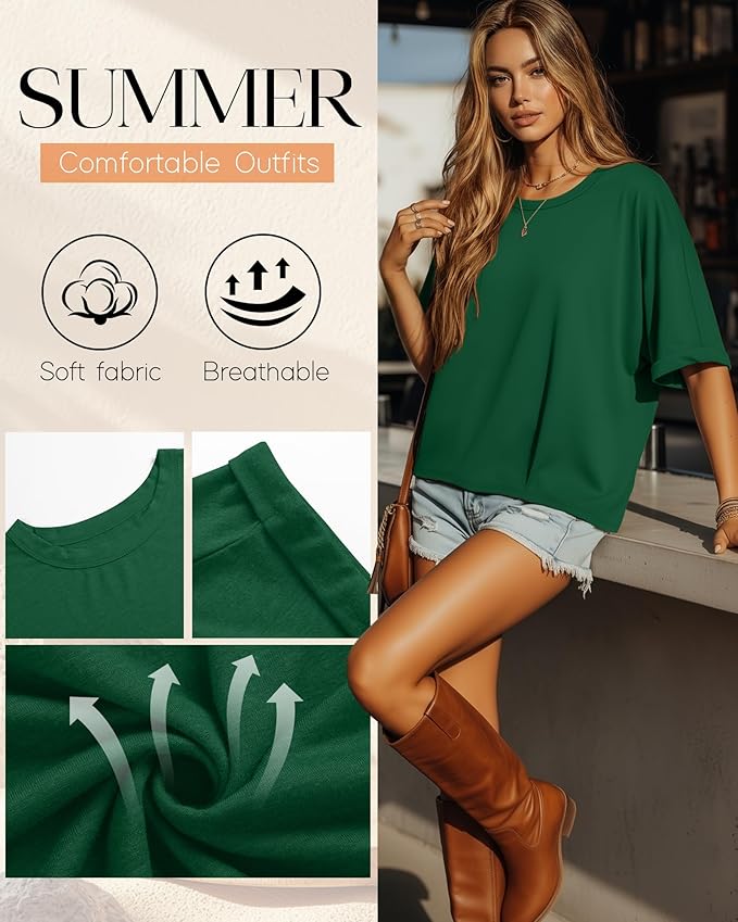 Riyiper 3 Pack Women's Oversized T-Shirt Half Sleeve Summer Tees Casual Loose Fit Crew Neck Basic Tops
