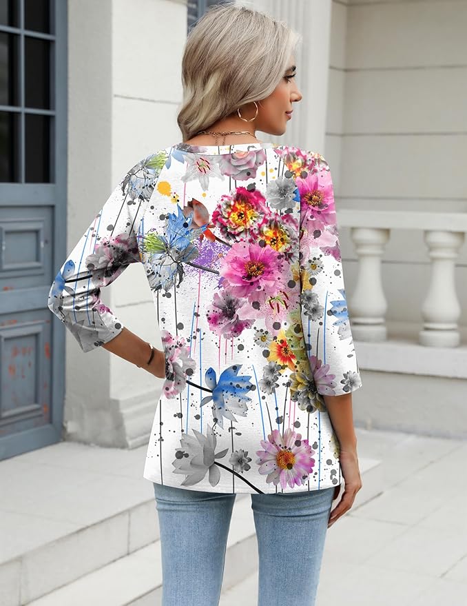 Zeagoo 3/4 Length Sleeve Womens Tops Casual V Neck Shirts Soft Basic Tees Business Work Blouses