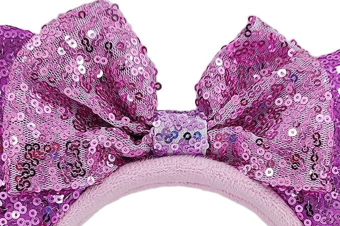 WW-WONDERFULWORLD Purple Mouse Ears Headbands With Bow & Snowflake & Sequins, for Cartoon Princess Costume Cosplay Decoration, Glitter Christmas Party for Women; PR (Soft Flannel)