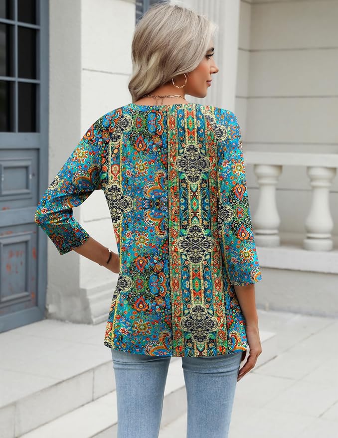 Zeagoo 3/4 Length Sleeve Womens Tops Casual V Neck Shirts Soft Basic Tees Business Work Blouses