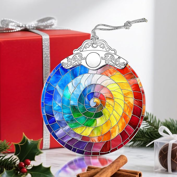 Christmas Ornaments: Stained Glass Ornament, Christmas Tree Ornament, Hanging Ornaments for Home Decor & Xmas Tree Decorations, Exquisite Holiday Decor, Gift & Holiday Present - Rainbow Spiral