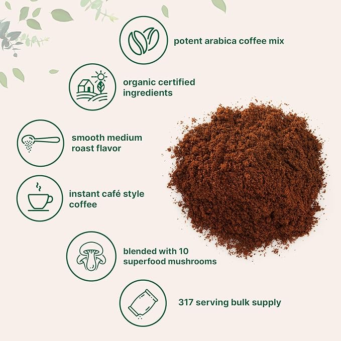 Organic Instant 10 in 1 Mushroom Coffee Powder, 28 Ounce (317 Servings) | Premium Arabica Coffee with Lion’s Mane, Chaga, Reishi & More