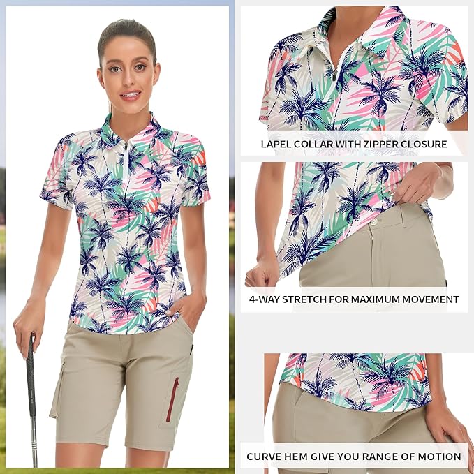 Women's Golf Shirt Short Sleeve Tennis Shirt Quarter Zip Golf Pullover Golf Polo Shirts Argyle Tops