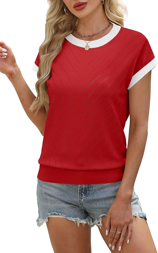 WIHOLL Short Sleeve Sweater for Women Summer Tops 2026 Business Casual Outfits Beach Vacation Clothes