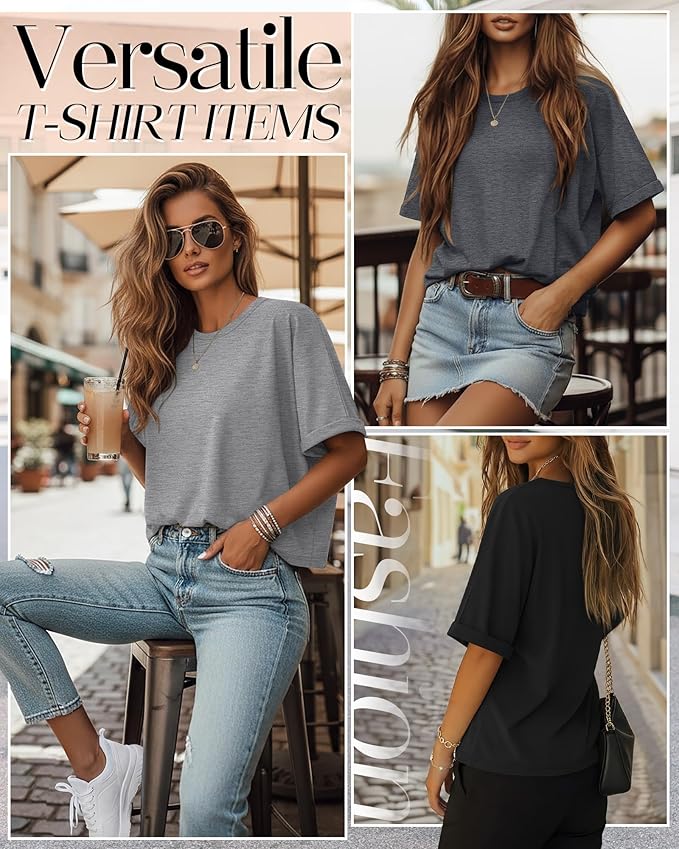 Riyiper 3 Pack Women's Oversized T-Shirt Half Sleeve Summer Tees Casual Loose Fit Crew Neck Basic Tops