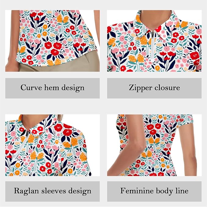 Women's Golf Shirt Short Sleeve Tennis Shirt Quarter Zip Golf Pullover Golf Polo Shirts Argyle Tops