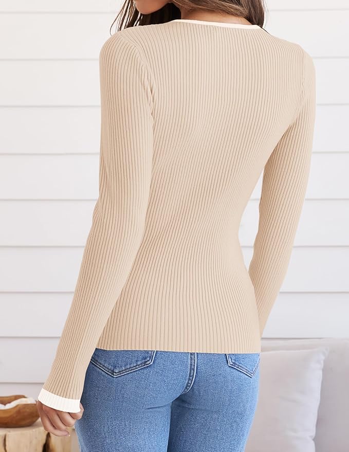 ZESICA Women's Long Sleeve Crewneck Shirts 2026 Fall Ribbed Knit Sweater Slim Fitted Casual Basic Tee Tops