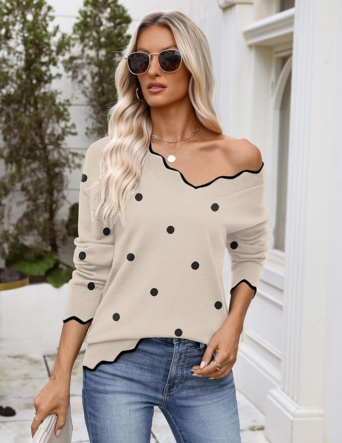 Zeagoo Women's 2026 Fall V Neck Sweater Casual Long Sleeve Lightweight Ribbed Knit Pullover Sweaters Dressy Casual Tops