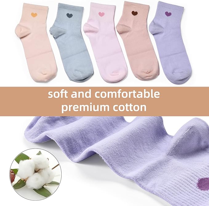 Corlap Women's Cute Cotton Crew Athletic Running Socks - Ankle High, Novelty Fun Heart Design 5-Pairs (Gift Box)
