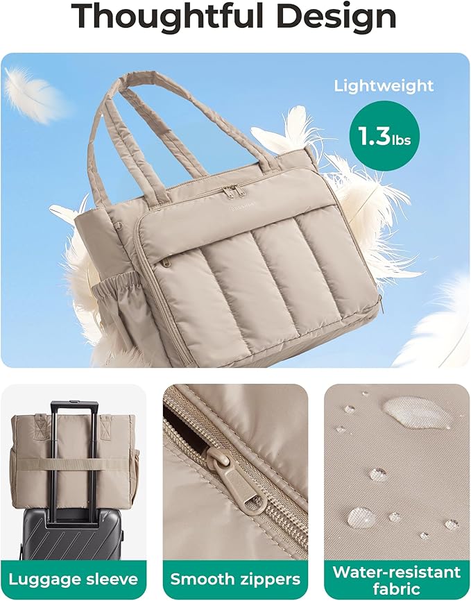 BAGSMART Tote Bag for Women, Teacher Tote with Insulated Compartment, Large Puffer Work Tote Handbags for Work