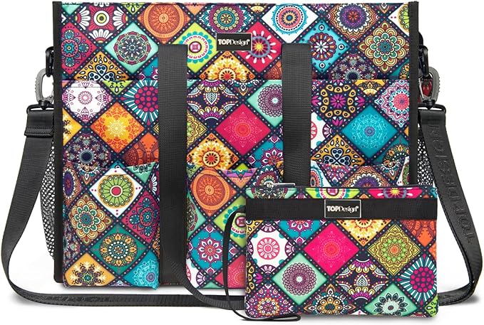 TOPDesign Utility Water Resistant Tote Bag with 22 Pockets, Top Zipper Closure & Thick Bottom Support, for Working Women