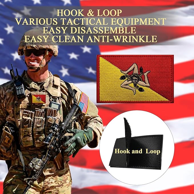 EmWoot 2PCS Sicilia Flag Patch Embroidered Morale Patch Military Tactical Patches Hook and Loop