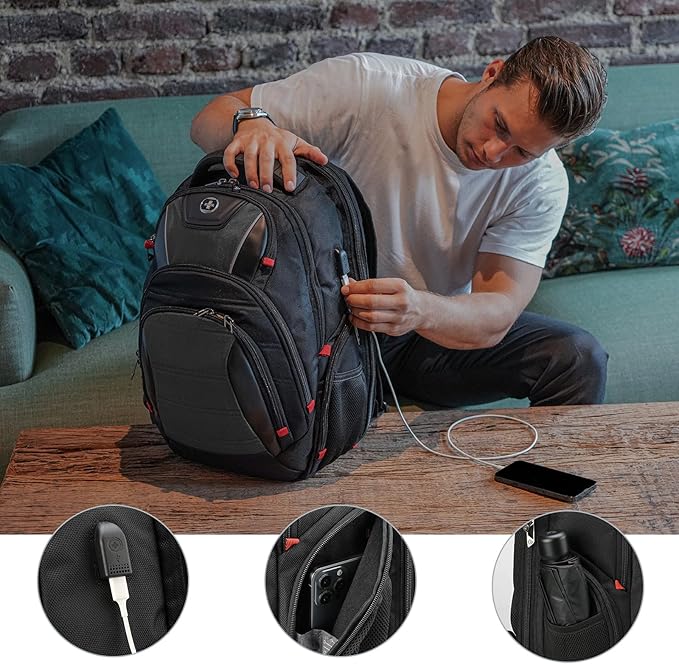 Swissdigital Design Men's Laptop Backpack for Man，Large Capacity Business Travel Backpack Black/Grey | J14-02