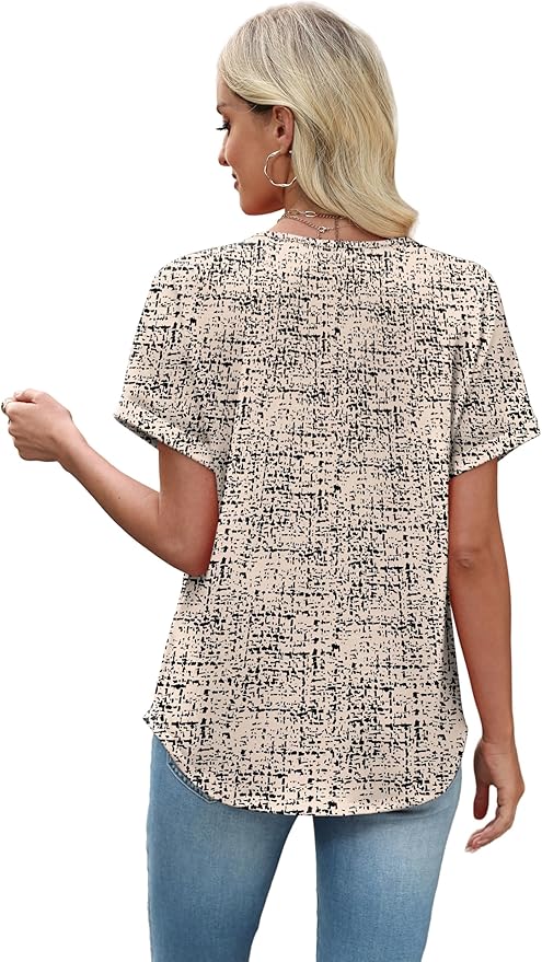 Sipaya Womens Blouses Dressy Casual Summer Shirts Short Sleeve Lace Front Boho Tunic Tops for Leggings Fashion Clothes