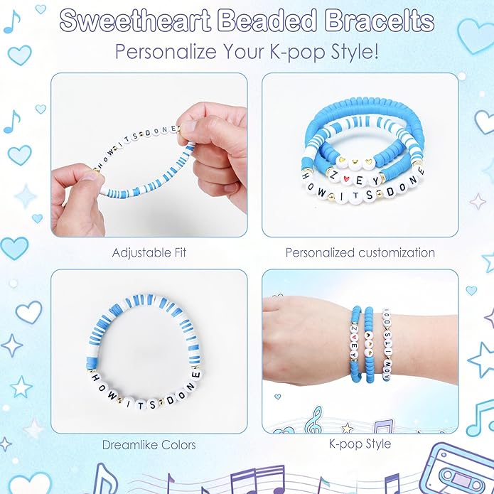 J6&H6 3 Pcs KPop Merch Bracelets Set, K-Pop Stuff Fans Cosplay Merchandise Gifts Outfit Costume Accessories Friendship Jewelry for Birthday Christmas Stocking Stuffers Party Favors