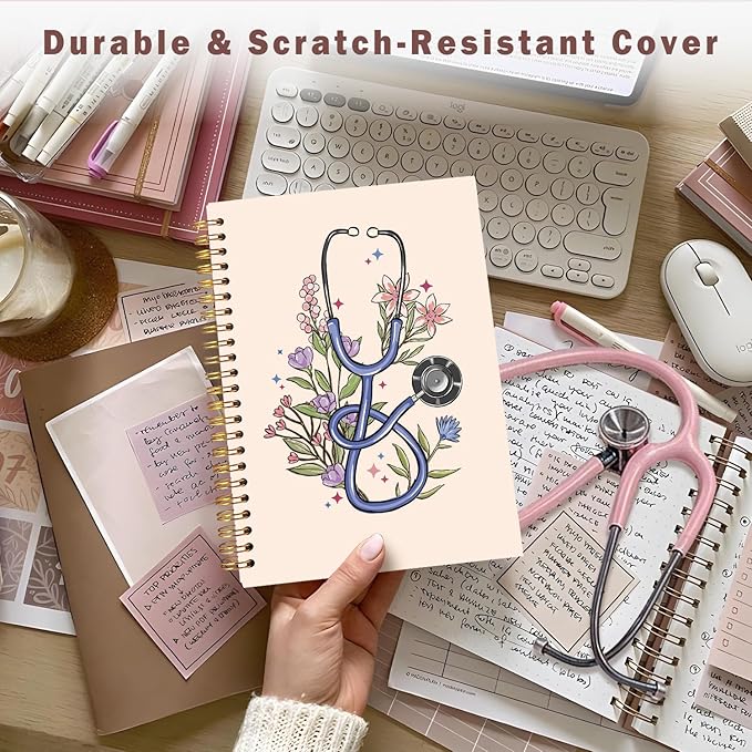 Lacama Nurse Notebook, Nurse Gifs for Women, Nursing Student Graduation Gifts, Stethoscope Flower Spiral Notebook, Nurse Essentials, Nurses Week Gifts, Office School Supplies