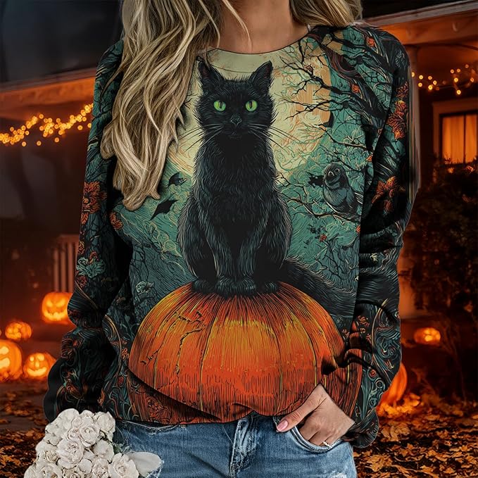 domirica Halloween Sweatshirt For Women Long Sleeve Crew Neck Sweatshirts Fall Halloween Costumes For Holiday Party 2025