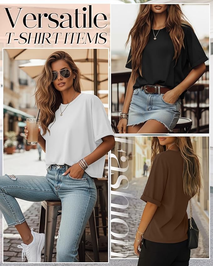 Riyiper 3 Pack Women's Oversized T-Shirt Half Sleeve Summer Tees Casual Loose Fit Crew Neck Basic Tops