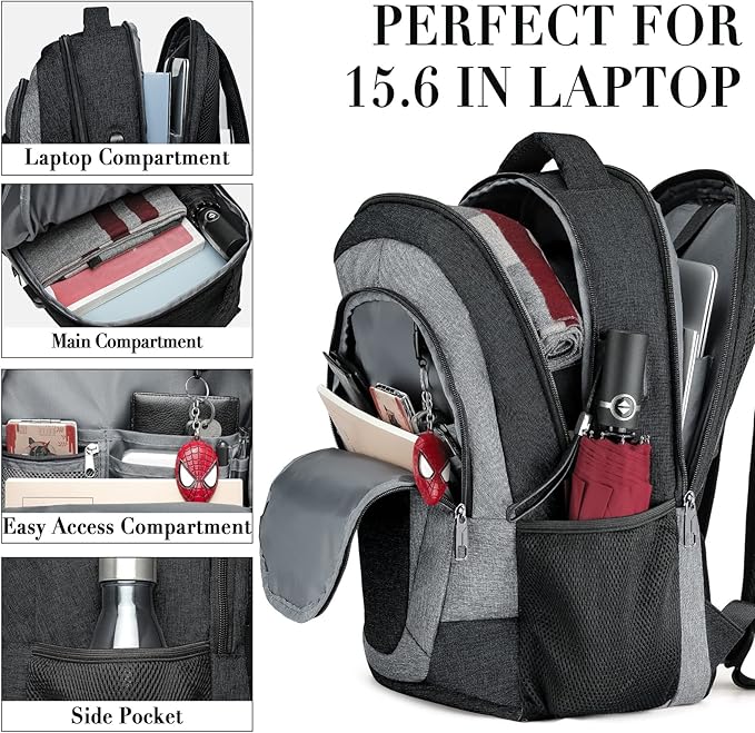 Travel Laptop Backpack Men, School Backpacks for College Teen Boys Water Resistant Back Pack, Business Anti Theft Slim Sturdy Computer Bag Gifts Fits 15.6 Inch Laptop with USB Charging Port
