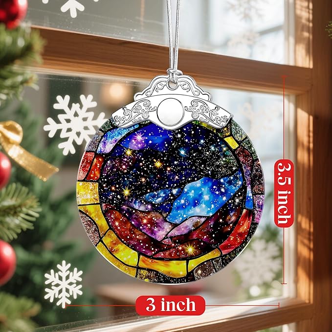 Space Milky Way Stained Glass Ornament – Christmas Ornament, Christmas Tree Decoration & Galaxy Home Decor, Xmas Gift, Housewarming Gift, Gifts for Space Lovers, Friends or Family