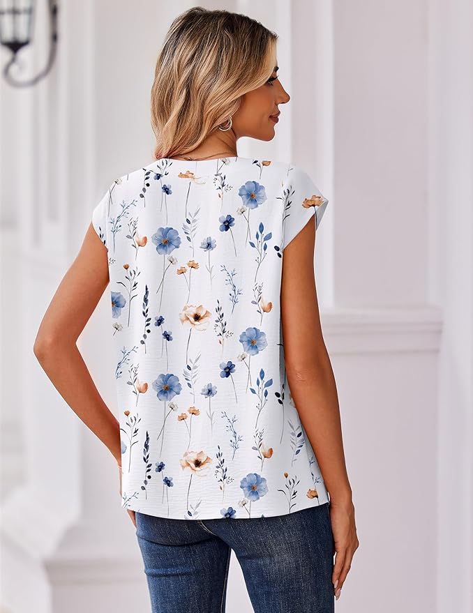 Zeagoo Womens Tops Cap Short Sleeve Textured Blouse V Neck Summer Spring Shirts Business Casual Outfits