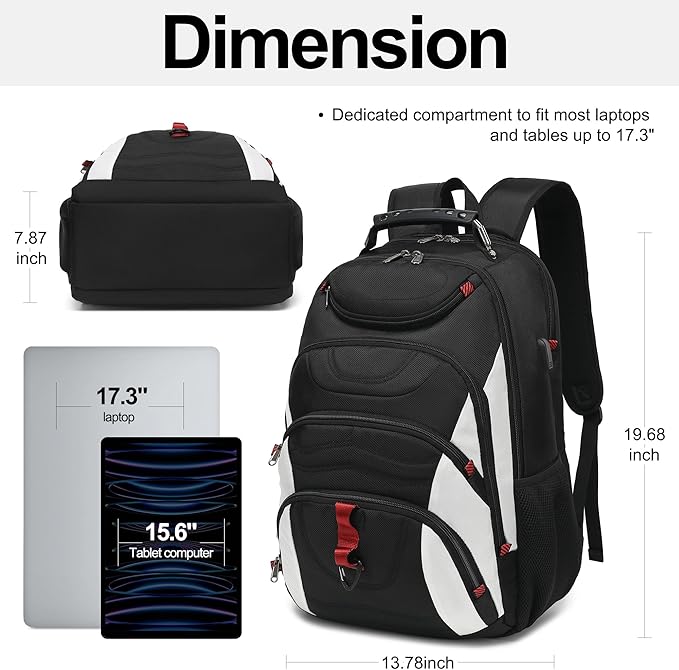 Boavan Laptop Backpack for men, 17.3 inch Laptop Bag with USB Port, Waterproof Travel Work Backpack Purse, Anti-Theft Teacher Nurse Doctor Casual Bookbags Office Business backpack，White